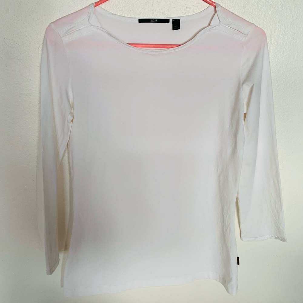 Boss Hugo Boss White Emmina Satin Trim Stretch Top - Sz Sm